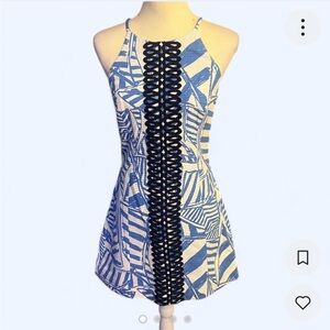 Lilly Pulitzer Blue/White High Neck Mini Dress Size 4